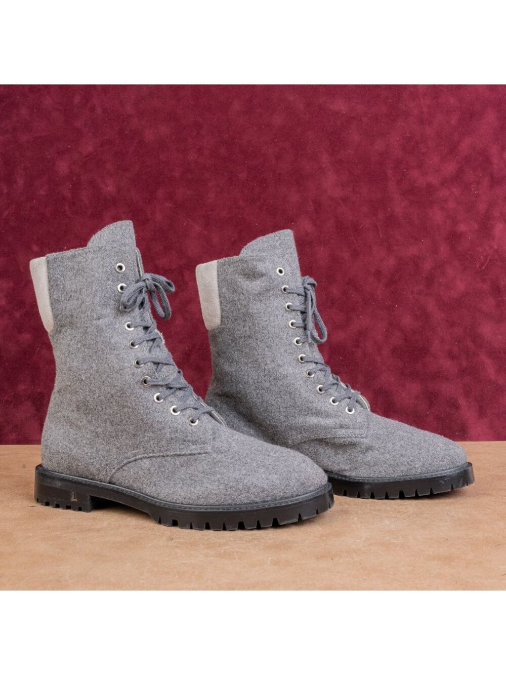 Lafayette 148 Women Finley Grey Wool Lug Warm Fashion Combat boots sz 8US EUR38